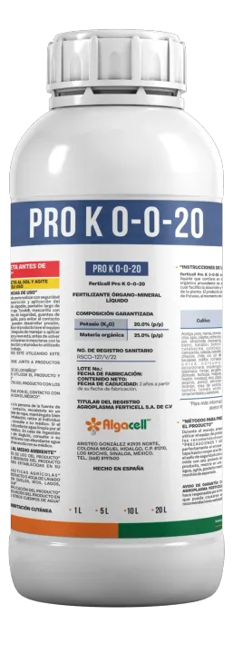 Algacell Pro K 0-0-20, Nutrición